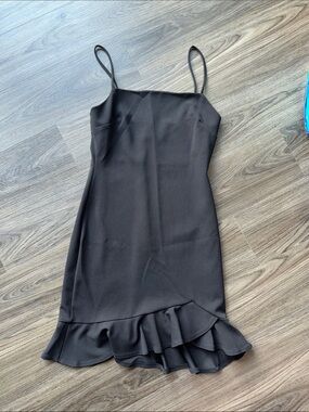 Black Spaghetti Strap Ruffle Hem Dress